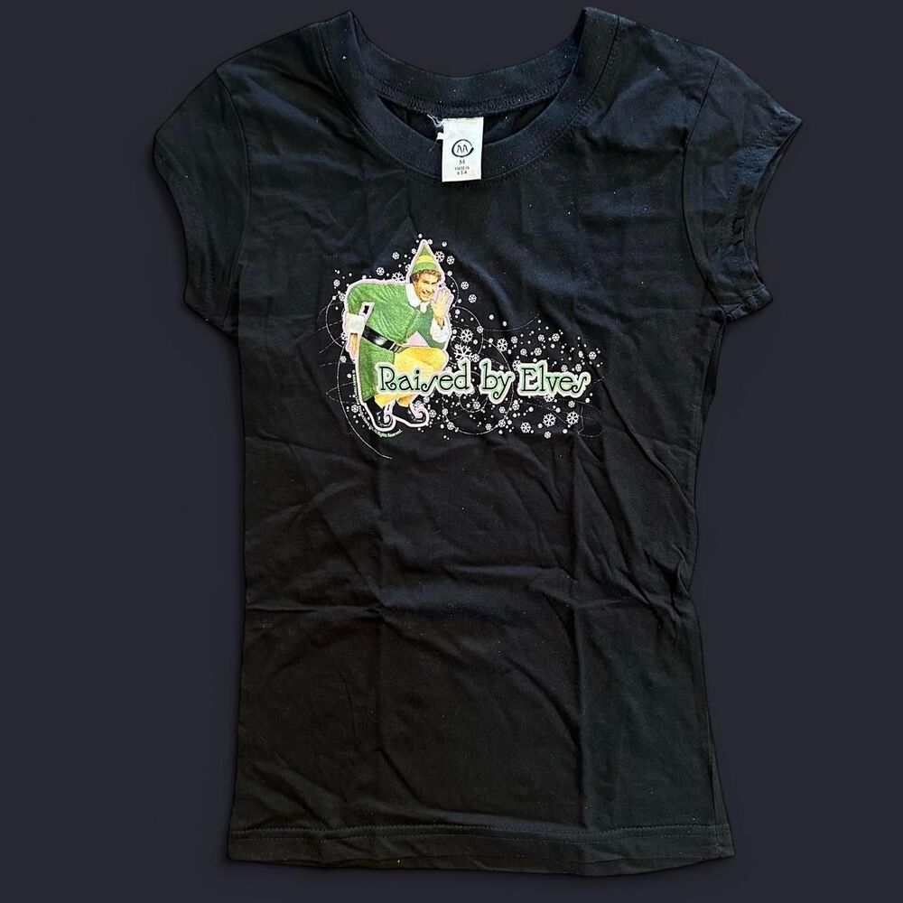 Y2K Elf Movie Baby Tee Black Pink Medium